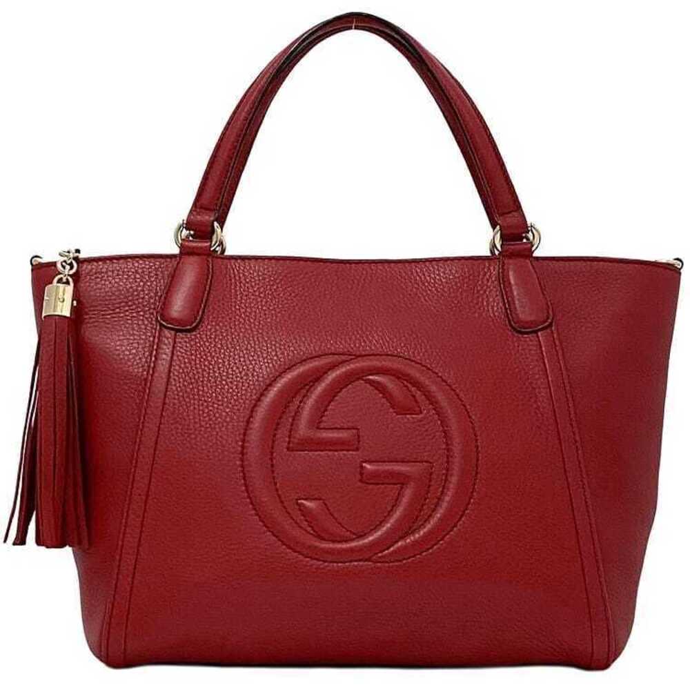 Gucci Soho Tote Bag Red Interlocking Leather Logo Tassel Zipper Business